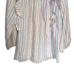 CHAPS  Women Sz L Blouse Striped Boho Square Neck Ruffle Peasant Shirt 3/4 Sleeve Photo 2