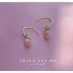 Pink Strawberry Pearl Drop Earrings Kawaii Arc Hook‎ Design Cute Gift NEW Photo 1