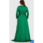 IEENA for MAC DUGGAL Emerald Green V Neck Long Sleeve High Slit Gown Evening 20W Photo 1