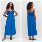Mango  Cobalt Blue Long Maxi Dress Ruffles Size Small Babydoll Preppy Art Chic Photo 1