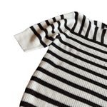 Ann Taylor  Brown White Stripe Short Sleeve Sweater Pullover Stretch Woven Small Photo 7