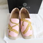 Versace New  Pink & Gold Chain Graphic-Print Canvas Slip-On Espadrilles Photo 3