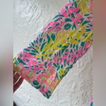 Mud Pie  Women’s Swim Cover Up Palm Print Green & Pink Pom-Pom Tassel Size Medium Photo 2