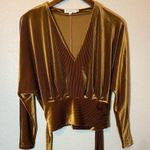 Good American Velvet Copper Golden Long Sleeve V-neck Blouse Size 0 Photo 3