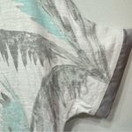 Chico's Chico’s Zenergy White Slub Cotton Top Gray Satin Trim Tropical Leaf Print Sz 1/M Photo 2