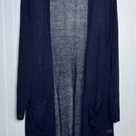 J. Jill Linen Blend Open Front Long Cardigan Navy Blue Pockets Womens Size Large Photo 0
