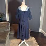 Women’s Navy Blue Pleated Chiffon Formal Dress Corset Back Sheer Sleeve Size 16W Photo 4