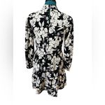 ZARA Dress XS Black White Floral High Neck Mini Flair Boho Peasant Oversized Photo 3