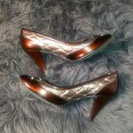 Antonio Melani  Brocade Gold Brown Christmas Leather Heels Photo 0