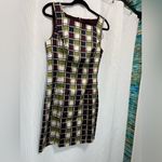 BCBGMAXAZRIA  Plaid Midi Dress in Black, White, and Olive Photo 1