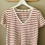Madewell  Stripped V-Neck Tee Shirt White/Orange Sz Medium Photo 1