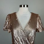 Aidan Mattox  Gold Sequined Cocktail Dress Size 6 Short Sleeve Mini Sheath Photo 7