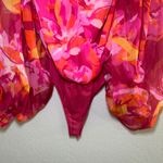 Flying Tomato  Floral Bodysuit Pink Orange Long Sleeve coquette boho Sheer Size S Photo 2