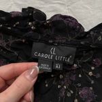 Vintage Carole Little Black and purple floral peasant top with ruffle neckline Size 10 Photo 1