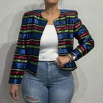 Maggy London  Black Metallic Striped Vintage Blazer Sz 14 Photo 0