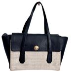Henri Bendel  Black Leather and Ivory Woven Office Work Tote Bag Photo 3