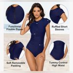NEW Modest 1 Pc Bathing Suit Short Sleeve Tummy Control Swimsuit Zipper M Blue Size M Photo 1