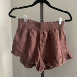 Aerie Women's Brown Ruffle Pull On Linen Blend Shorts Size Medium Photo 0