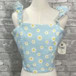 Altar'd State  Blue Ruffled Denim Crop Tank Top Photo 0