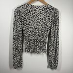 ZARA Top Women S Black Cream Animal Print Smocked Blouse Ruffle Mob Wife Leopard Photo 1