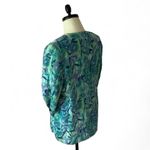 Floral Print Button Down Blazer Jacket‎ Green Blue Long Sleeve Size 12 Photo 2