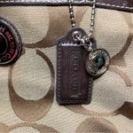 Coach Signature Stripe Tote Brown + Tan with Patent Leather Handles and Zip Top Photo 7