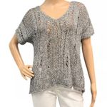 Eileen Fisher Linen Open Knit Dolman Short Sleeve Sweater Top Grey Large Photo 0