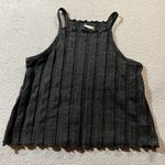 Akemi + Kin Women’s Black Square Neck Ribbed Knit Lettuce Trim Cropped Tank Top Photo 0