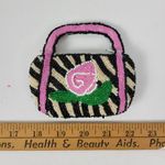 Vintage Handmade Womens Coin Purse Pink Black Rose Embellished Beads with Handle Photo 4