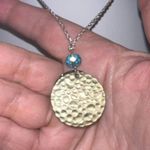 Silver and Gold Tone Hammered Disc Bead Charm Necklace Photo 4
