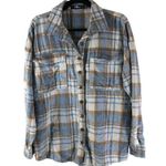 Missguided Womens Blue & Brown Plaid Long Sleeve Button-Up Flannel Shirt Size 4 Photo 0