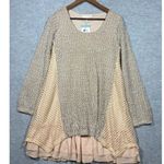 A'Reve Women’s Dress Sz L Sweater Ruffle Boho Hippie Ruffle Crochet Tan Size L Photo 0