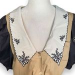 Sunyuer Embroidered Blouse Beige Black Dark Floral Puff Sleeve Deep Vneck Collar Black Size M Photo 3