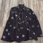 black denim distressed hem stars shirt jacket women’s size large Photo 6