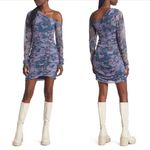 Free People NWT  Chloe One-Shoulder Long Sleeve Bodycon Floral Mini Dress Blue L Photo 22