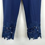 Dennis Basso Regular Luxe Crepe Slim-Leg Ankle Pants with Lace Navy Size XSP Photo 3