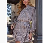 VICI Sweet Autumn Plaid Belted Long Sleeve Mini ShirtDress Brown & Cream Large Photo 1