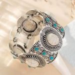 Bohemian Retro Style Silver Color Elastic Women's Turquoise Bracelet Bangle Jewelry Gift Faux Fashion Jewelry Photo 5