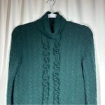 J.Crew Womens Cable Knit Sweater Size XS Green Alpaca Wool Turtleneck Ruffle Photo 4