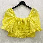 100% Cotton Embroidered Yellow Puff Sleeve Square Neck Crop Blouse Summer Top L Size L Photo 2