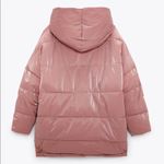 ZARA  HOODED PUFFER COAT JACKET PINK SHIMMER NEW Photo 4