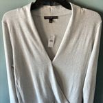 Banana Republic L Silver Sweater Metallic Glitter Long Sleeve V Neck Holiday NWT Photo 1