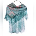 One World Pretty Color Wash Tee W/Detachable Paisley Scarf Small Bluish Green White Tee Photo 3