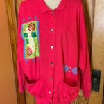 Vtg 90s oversized bright kitschy artsy cardigan Red Size L Photo 7