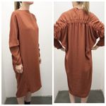 Black Crane Elastic Yoke Midi Dress Size XS Brick Linen Sheath FLAWED Brown Photo 1