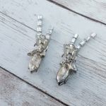 Vintage Clip On Earrings 1.5" Clear Gem Dangle Photo 4