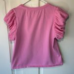 English Factory Pink Mixed Media Cotton Tee Gauzy Flutter Sleeve Ruffled Medium Photo 3