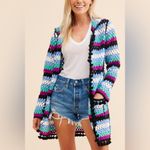 Free the Roses Colorful Crochet Hooded Cardigan Size XS/S NWT Blue Photo 1
