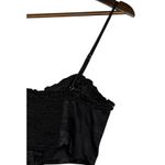 ZARA  Ruffled Satin Crop Top Adjustable Straps Front Buttons Smocked Back M Black Photo 4