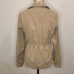 Me Jane  eyelet asymmetrical zip front jacket inner draw cord taupe size small Photo 2